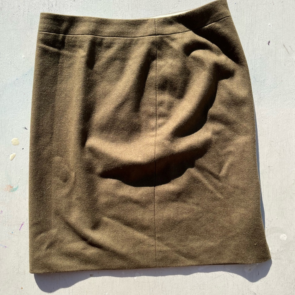 Women's J. Crew Skirt Green Pencil 6 Zip Light Open Wool Business Casual City